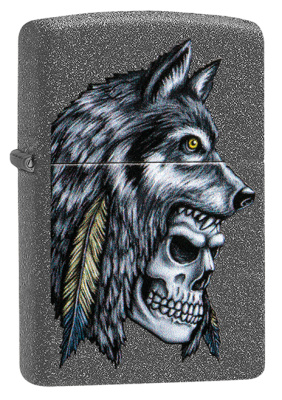 Зажигалка ZIPPO Wolf Skull с покрытием Iron Stone™, латунь, овая, 38x13x57 мм