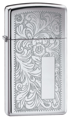 Зажигалка ZIPPO Slim® Venetian® с покрытием High Polish Chrome, латунь, 29x10x60 мм