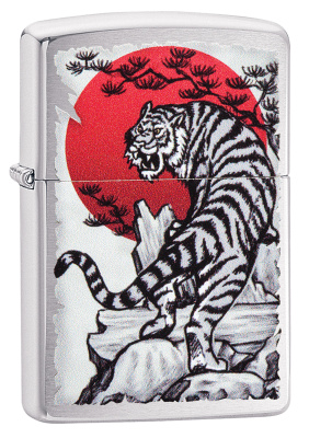 Зажигалка ZIPPO Asian Tiger с покрытием Brushed Chrome, латунь, 38x13x57 мм
