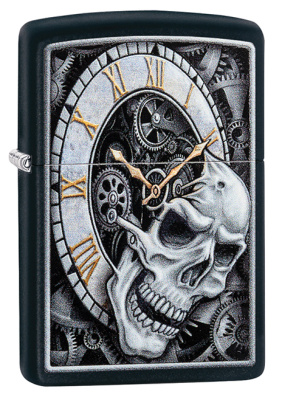 Зажигалка ZIPPO Skull Clock с покрытием Black Matte, латунь, овая, 38x13x57 мм