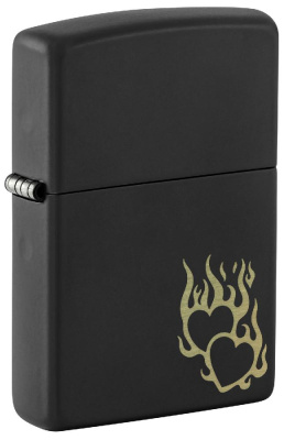 Зажигалка ZIPPO Fire Heart с покрытием Black Matte, латунь, овая, 38x13x57 мм