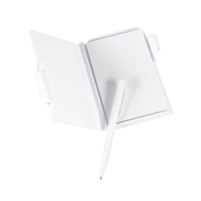 Блокнот для записей с авторучкой, белый, 10,5х7,9х1,1 см, пластик, тампопечать