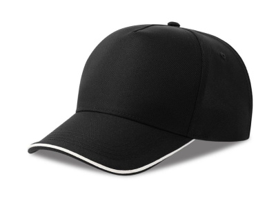 Бейсболка RECY FIVE PIPING, 5 клиньев, застежка-липучка, белый/т.-син, 100 % п-й полиэстер, 220 г/м2