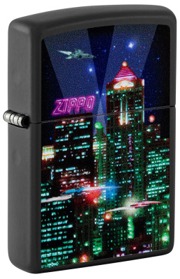Зажигалка ZIPPO Cyber City с покрытием Black Matte, латунь,  38x13x57 мм