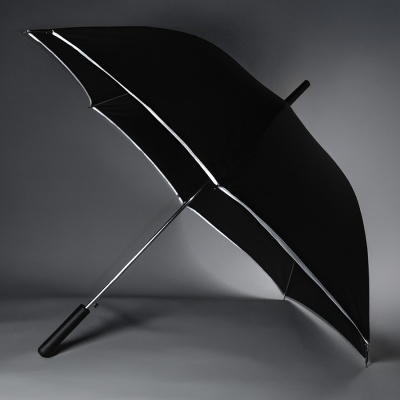 Зонт-трость "Reflect", механический, эпонж, чёрный со светоотражающей окантовкой в чехле с ручкой