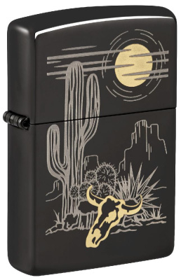 Зажигалка ZIPPO Western с покрытием High Polish Black, латунь, глянцевая, 38x13x57 мм