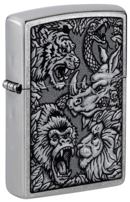 Зажигалка ZIPPO Jungle Design с покрытием Street Chrome, латунь, 38x13x57 мм