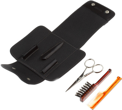 Дорожный набор для усов и бороды IL Ceppo в м чехле: щетка, расческа, ножницы