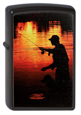 Зажигалка ZIPPO Рыбак, с покрытием Black Matte, латунь, овая, 38x13x57 мм