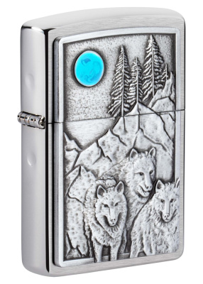 Зажигалка ZIPPO Wolf Design с покрытием Brushed Chrome, латунь, 38x13x57 мм