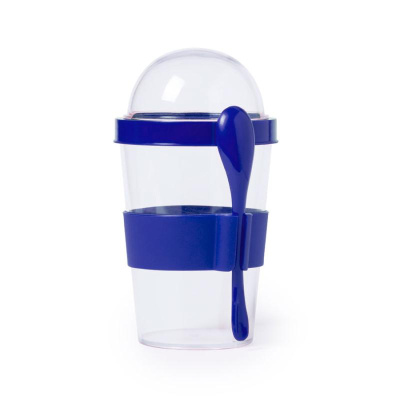 Контейнер для еды YOPLAT с ложкой, белый, 420 мл, 16,3х9см, пластик