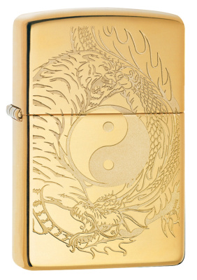 Зажигалка ZIPPO Tiger and Dragon с покрытием High Polish Brass, латунь, 38x13x57мм