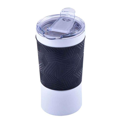 Термокружка вакуумная 'Funny" белая, голубой силикон